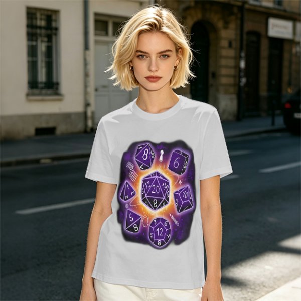 Olive T-Shirt With Glowing Dungeons & Dragons Dice Set Art