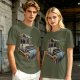 Olive T-Shirt With Rustic Wooden Cart Print