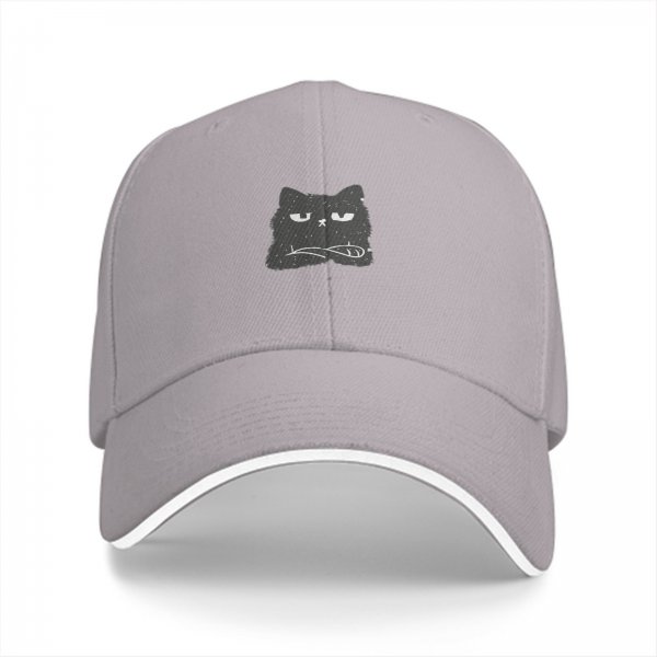 Black Baseball Cap With Grumpy Cat Face Graphic