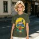 Olive T-Shirt with Trippy Mushroom House Graphic Design
