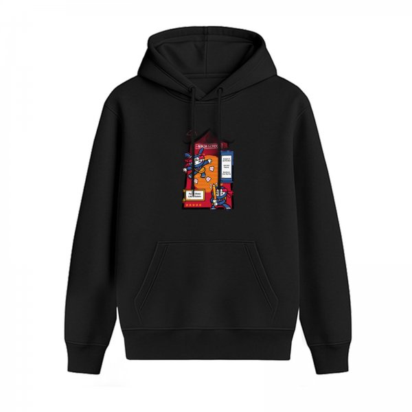 Black hoodie with playful ninja graphic design