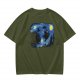 Olive T-Shirt with Starry Night Style Cat Graphic Print