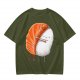 Olive T-shirt with Cute Hugging Salmon Sushi and Rice Print