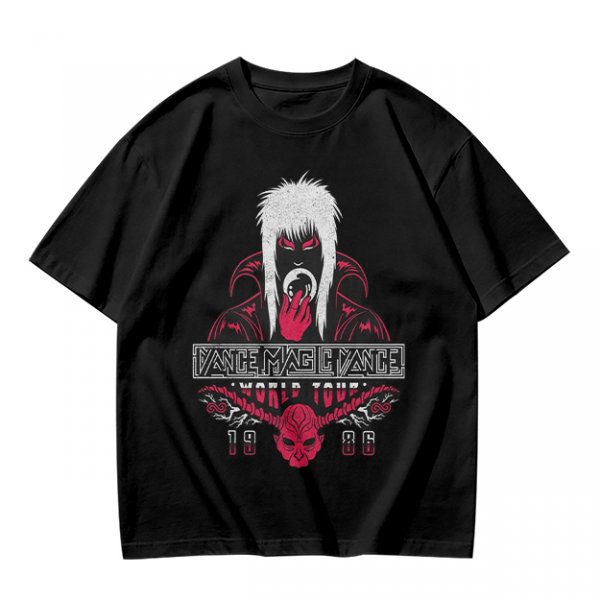 Olive graphic tee with dark fantasy character and tour print