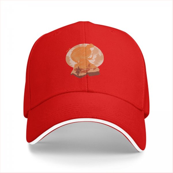 Black Baseball Cap with Orange Anime Character Silhouette Print