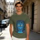 Olive T-shirt with Glowing Blue Cheshire Cat Graphic