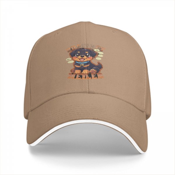 Black Baseball Cap With Cute Rottweiler Puppy Graphic Print