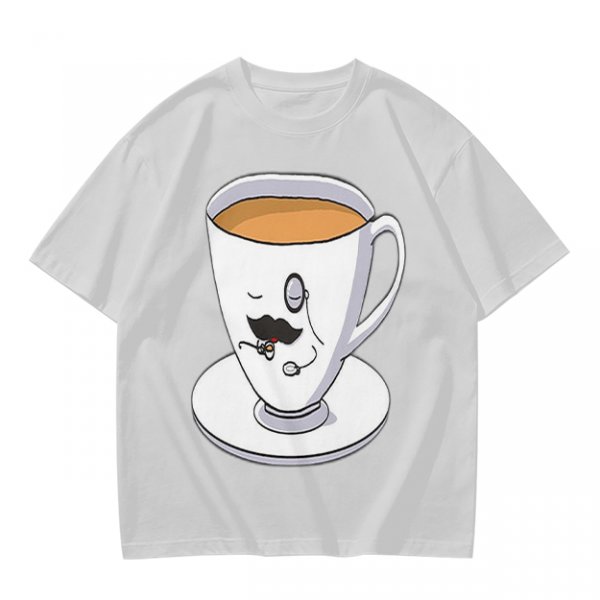 Olive Green T-Shirt With Dapper Cartoon Teacup Graphic