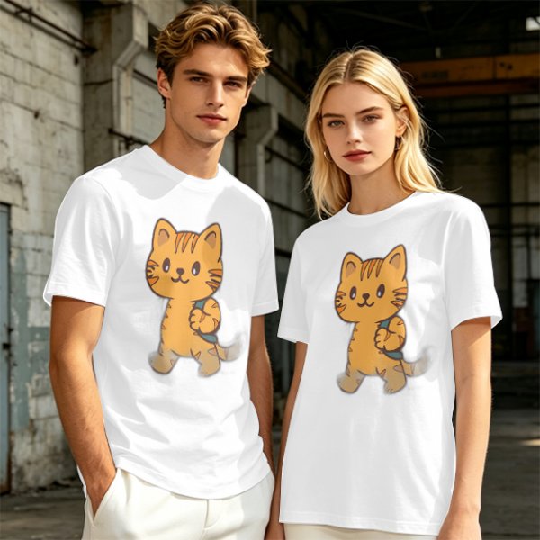 Olive T-Shirt With Cute Orange Tabby Cat Graphic