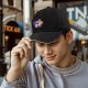 Black baseball cap with cute fantasy bird family illustration