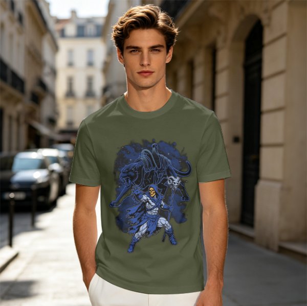 Olive T-Shirt with Skeletor Dark Fantasy Graphic Print