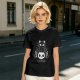 Olive green graphic t-shirt with black cat and skull print