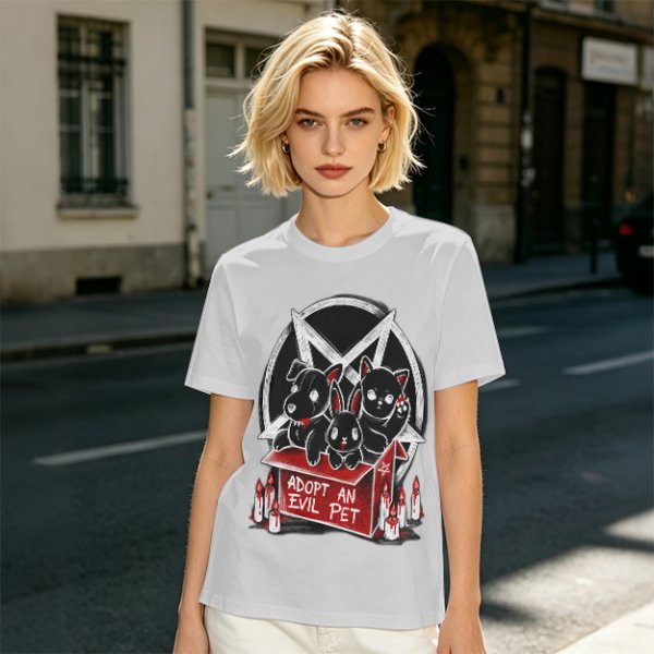 Adopt An Evil Pet T-Shirt With Pentagram And Spooky Animal Art
