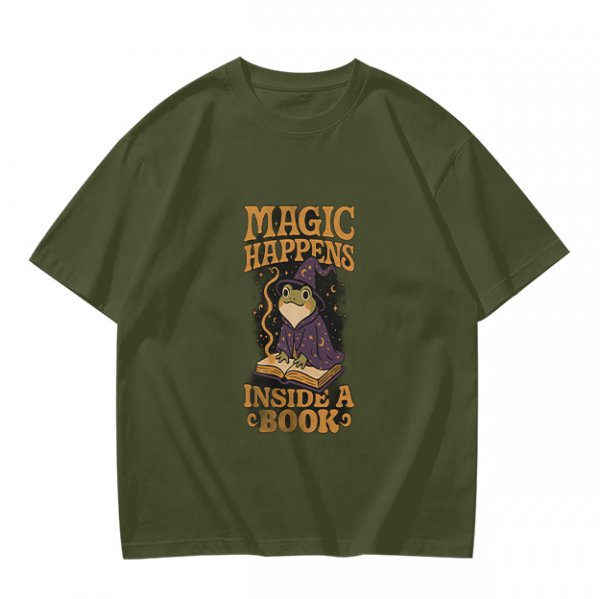 Magic Happens Inside A Book Frog Wizard Graphic T-Shirt