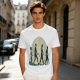Olive T-shirt with Walking Silhouettes Under a Large Moon