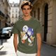 Olive T-shirt with Space Fox Crew Graphic Design