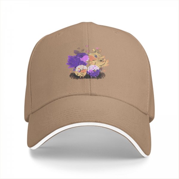 Black baseball cap with cute fantasy bird family illustration