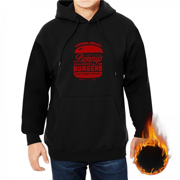 Black hoodie with Benny's Burgers graphic print
