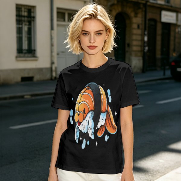 Olive T-Shirt With Cute Clownfish Sushi Graphic Print