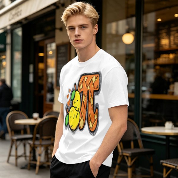 Olive green t-shirt with pear pi pie graphic design