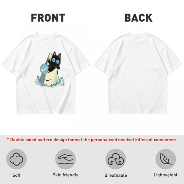 Olive T-Shirt With Black Cat Emerging From Wave Check Mark Print