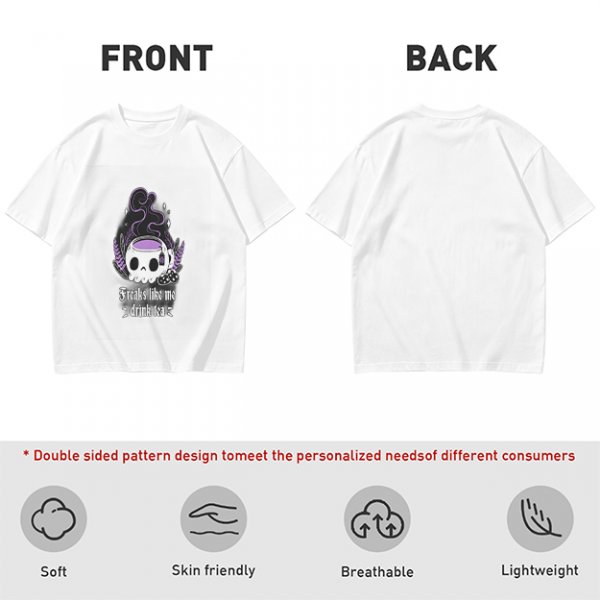 Olive graphic t-shirt with skull tea cup and 'Freaks like me drink tea' text