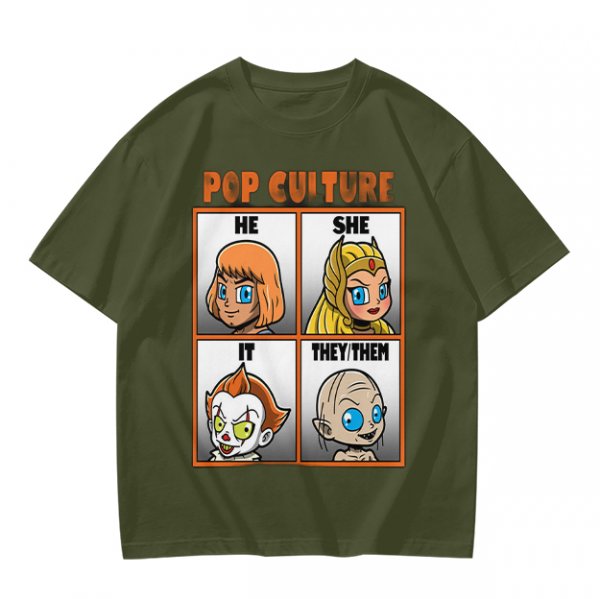 Pop Culture Pronoun Guide Chibi Character Graphic T-Shirt