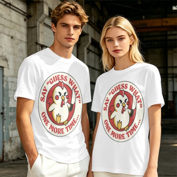 Olive t-shirt with angry chicken holding knife and funny text design