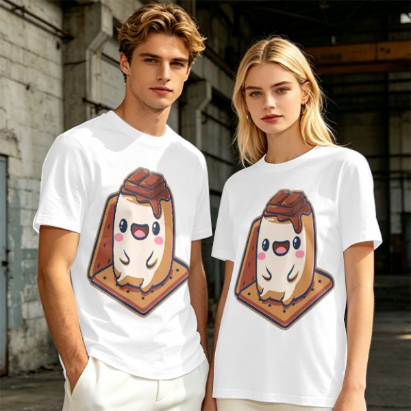 Olive T-Shirt With Cute Smores Character Graphic Print
