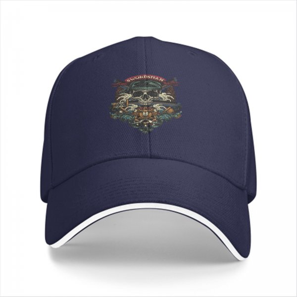 Black baseball cap with Swordsman skull crest graphic