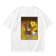 Olive T-shirt with Cartoon Bear Costume Figure in Flames Art