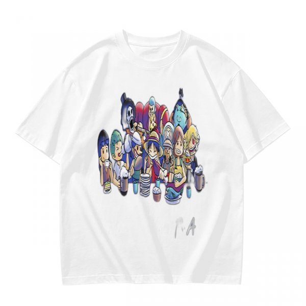 Olive T-Shirt with Anime Character Group Coffee Print