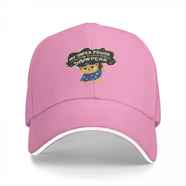 Black Baseball Cap With Wizard Cat 'My Super Power Is Making Stupid People Disappear' Print