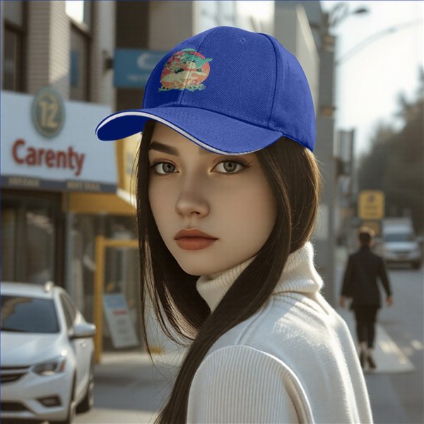 Black Baseball Cap With Whimsical Retro Animal Graphic Print