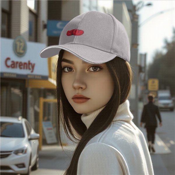 Black Baseball Cap With Red Split Bean Graphic Design