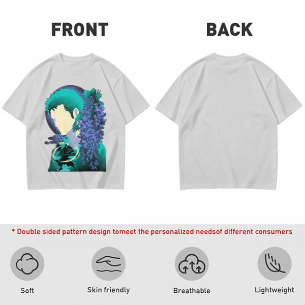 Anime Character Silhouette Wisteria Floral Graphic Olive T-Shirt
