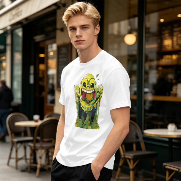 Olive T-Shirt With Playful Green Slime Monster Graphic