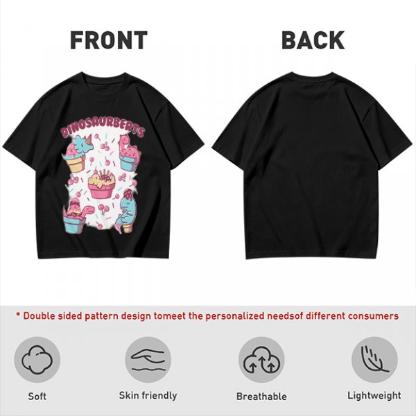 Olive T-Shirt With Cute Dinosaur Ice Cream Graphic Print