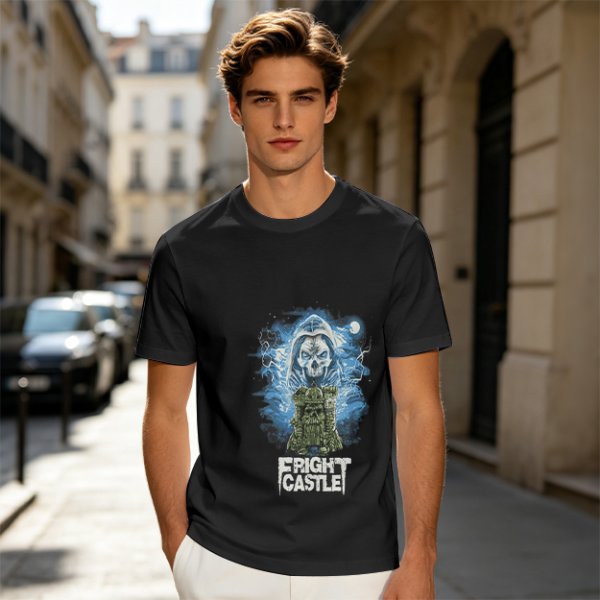 Olive T-Shirt with Fright Castle Skull Ghost Graphic