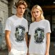 Olive T-shirt with 'More Plants Less People' Cat and Succulent Print
