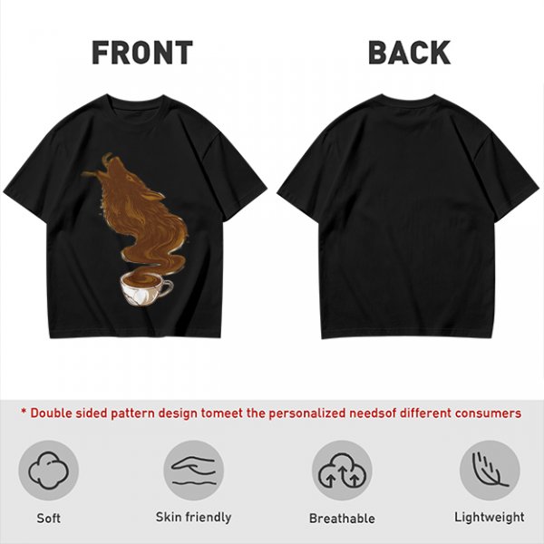 Olive T-Shirt With Coffee Wolf Steam Graphic Print