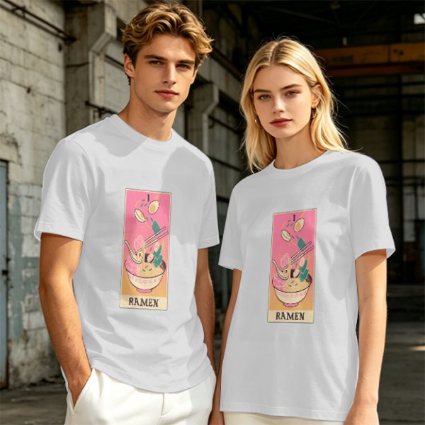 Olive T-Shirt With Ramen Tarot Card Style Graphic Print