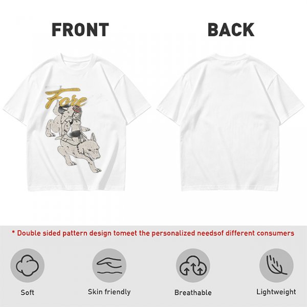 Olive graphic t-shirt with wolf rider and 'Fore' text print