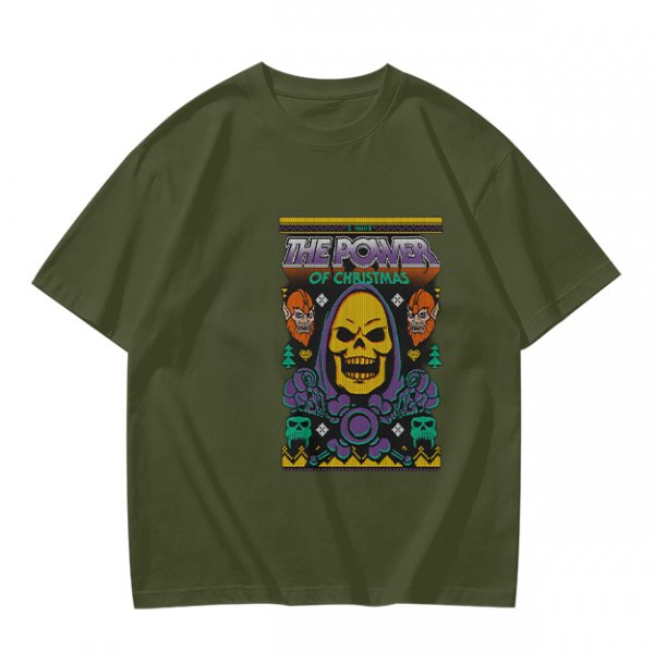 Olive T-Shirt With Skeletor The Power Of Christmas Graphic Print