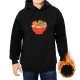 Black hoodie with cute cats in ramen bowl graphic