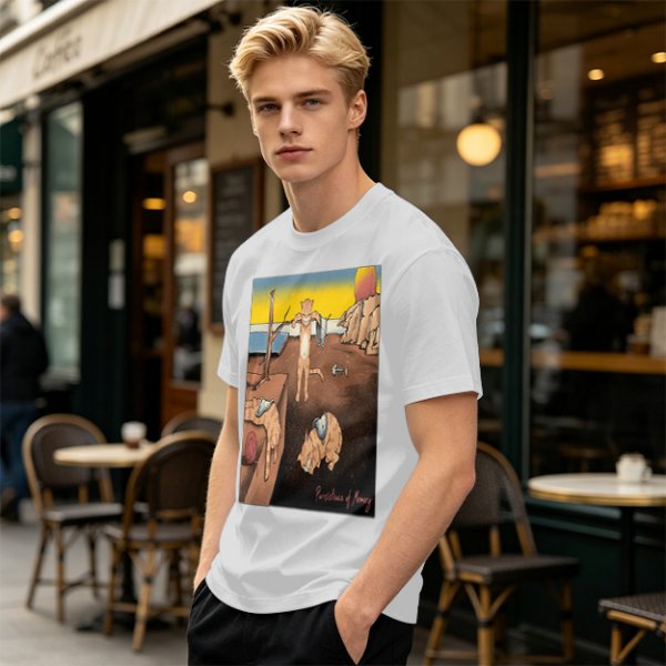 Olive T-Shirt With Surreal Cat Art Print