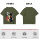 Olive T-shirt with black cat watching moon witch silhouette print