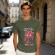Olive T-shirt with Spider-Punk Cat Playing Guitar Graphic