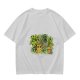 Olive T-Shirt With Playful Cat And House Plants Graphic