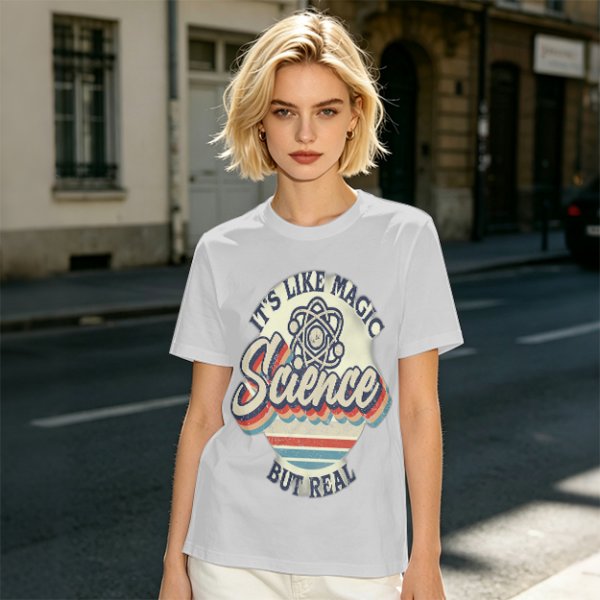 Olive T-Shirt With 'It's Like Magic Science But Real' Retro Print